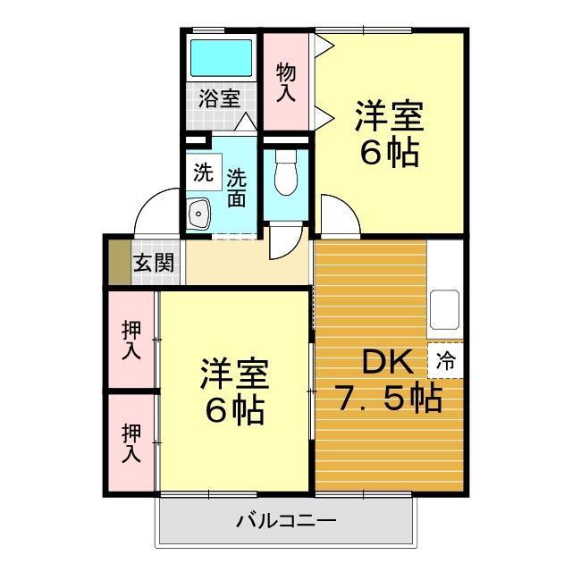 リヴェールA(2DK/2階)の間取り写真