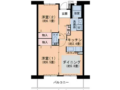 URパークタウン西武庫 18号棟(2LDK/3階)の間取り写真