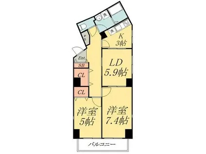 ファージェ立石(2LDK/4階)の間取り写真