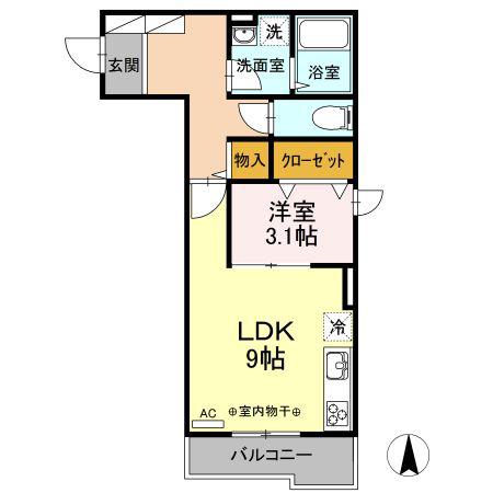 ノワール・エ・ブラン(1LDK/2階)の間取り写真