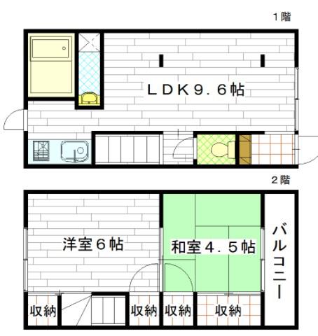 広島電鉄宇品線 県病院前駅 徒歩26分 2階建 築50年(2LDK/1階)の間取り写真