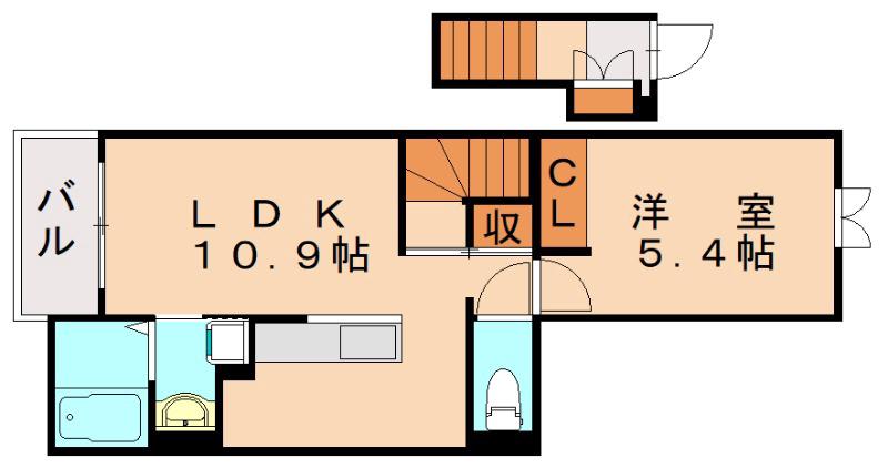 ティーダ安在野(1LDK/2階)の間取り写真