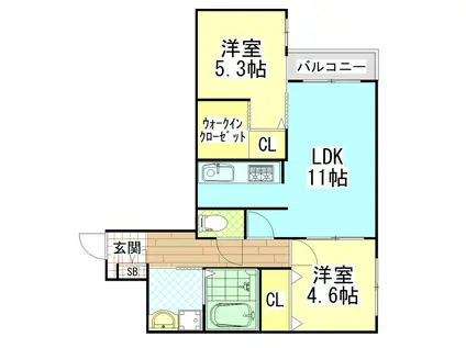 KOGI RESIDENCE 花園本町(2LDK/1階)の間取り写真