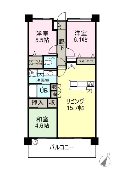 ポレスター東尾道駅前(3LDK/12階)の間取り写真