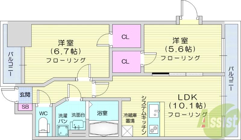 ブリリアンクラス榴岡(2LDK/7階)の間取り写真