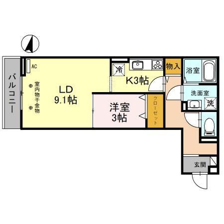 コリーヌヴェール日進(1LDK/3階)の間取り写真