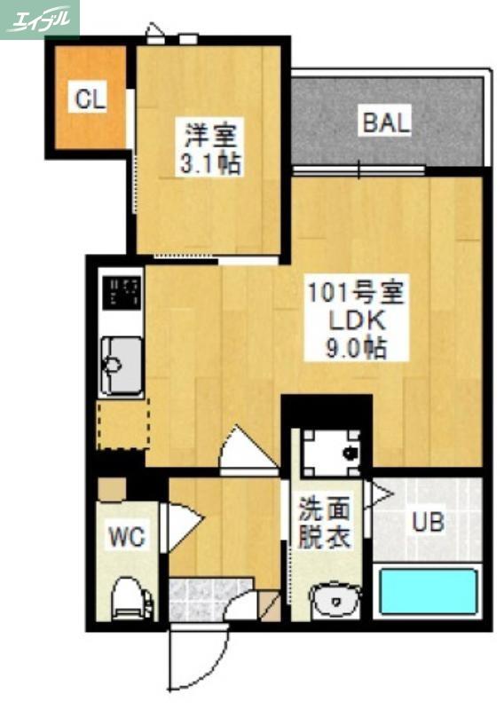 GRANDTIC 奥田VI(1LDK/1階)の間取り写真