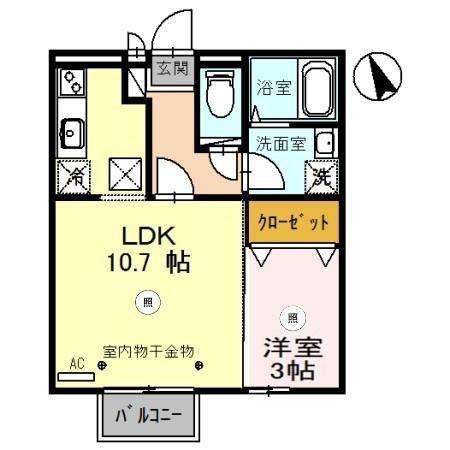 ルピナス明里橋A棟(1LDK/1階)の間取り写真