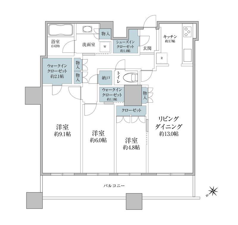 ザ・パークハウス西新宿タワー60(3SLDK/49階)の間取り写真
