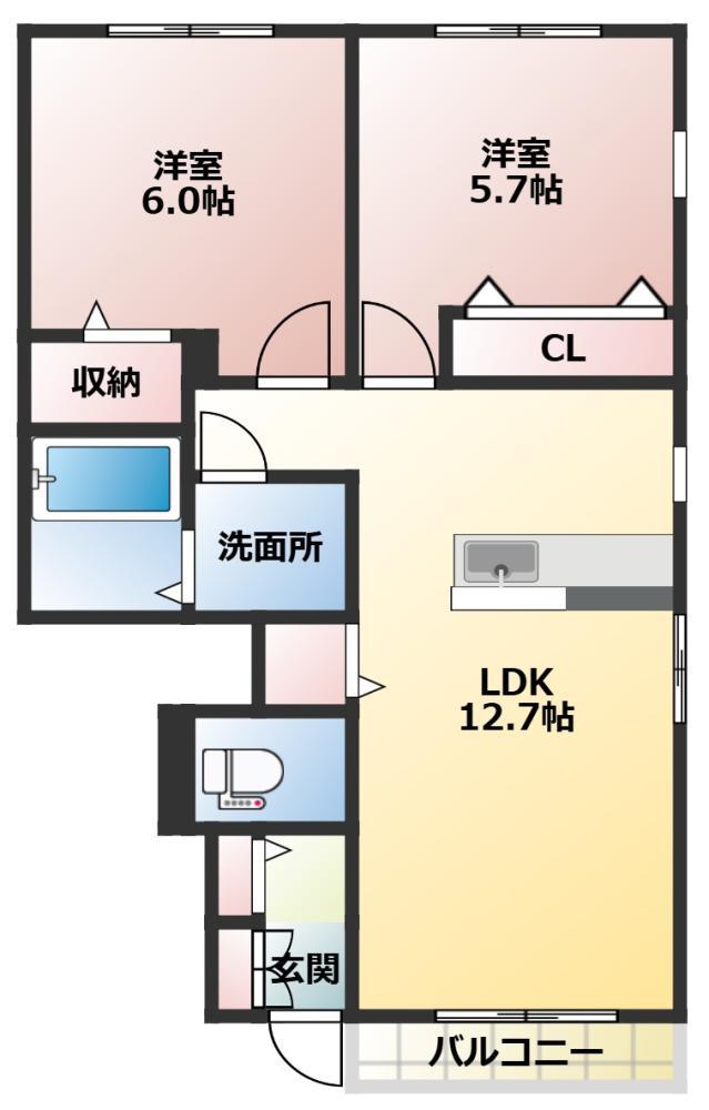 シャーメゾンさくらA棟(2LDK/1階)の間取り写真