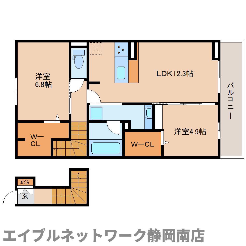 ウィット高岡(2LDK/2階)の間取り写真