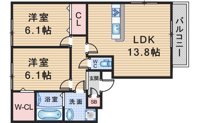ルシェリア豊中(2LDK/3階)の間取り写真