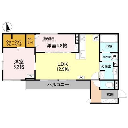 シュトラール鳳(2LDK/2階)の間取り写真