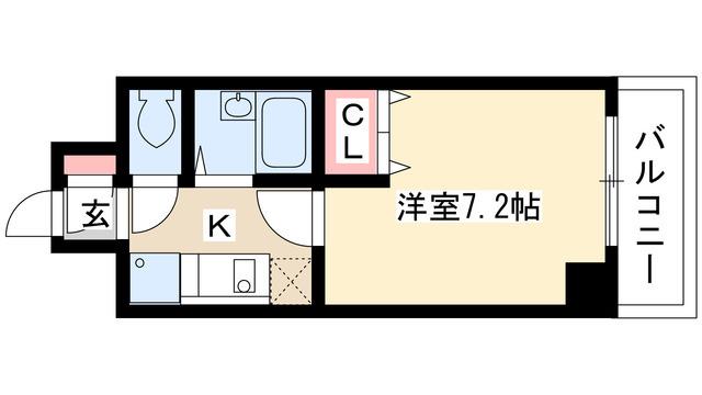 KIIOKASAN B.二番館(1K/6階)の間取り写真