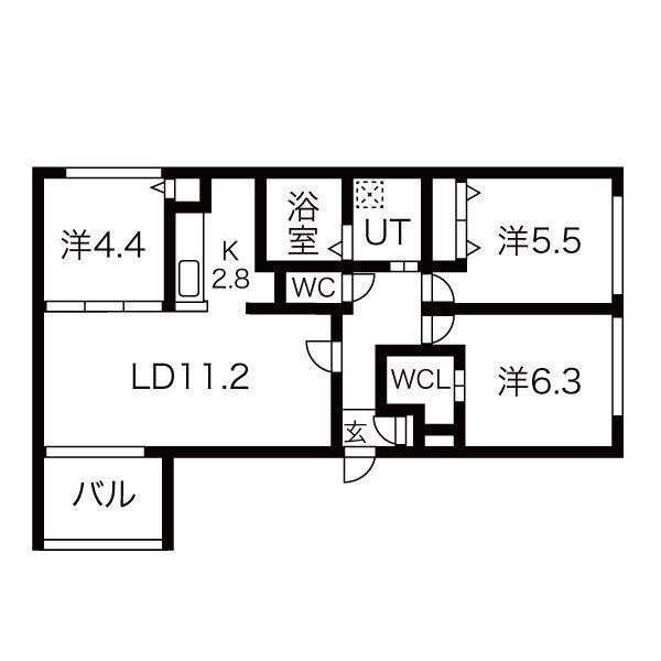 ボヌール手稲本町(3LDK/1階)の間取り写真