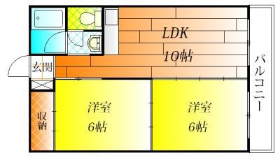 藤ヶ丘ハイツ(2DK/2階)の間取り写真