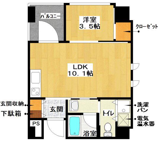 アワジアパートメントアイ(1LDK/2階)の間取り写真
