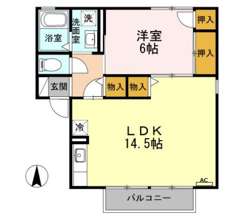 ビラヤハタB(1LDK/1階)の間取り写真