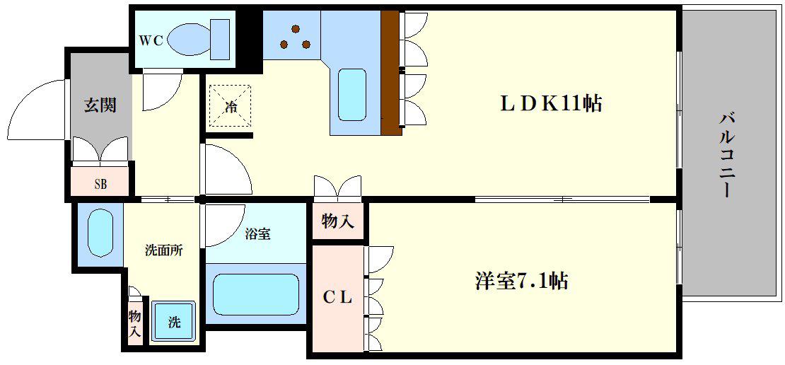 リーガル靭本町(1LDK/5階)の間取り写真