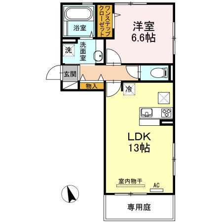 フロレゾン B棟(1LDK/1階)の間取り写真
