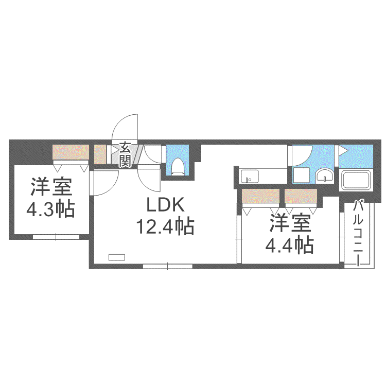 ファランドール菊水(2LDK/4階)の間取り写真