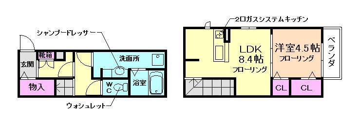 シャルムイースト(1LDK/2階)の間取り写真