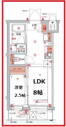 東京八広ザスカイレジデンス(1LDK/2階)の間取り写真