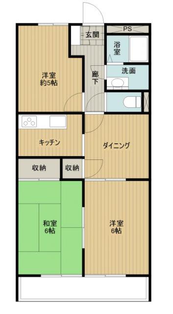ヴェルドミールB棟(3DK/2階)の間取り写真