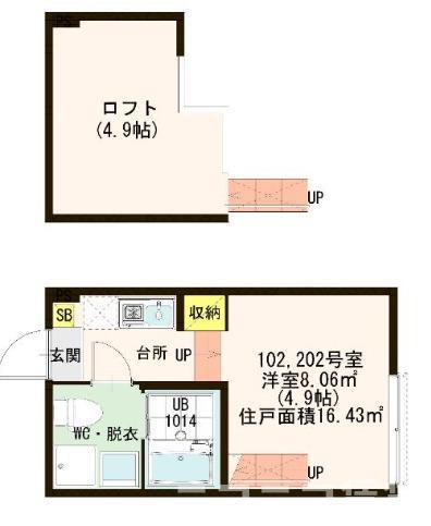 ハーモニーテラス西小岩(1K/2階)の間取り写真