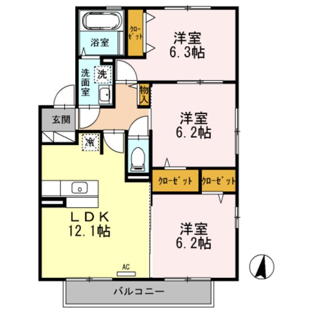 ザ・パーシモン C(3LDK/2階)の間取り写真