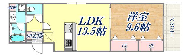 ソレイエール(1LDK/2階)の間取り写真
