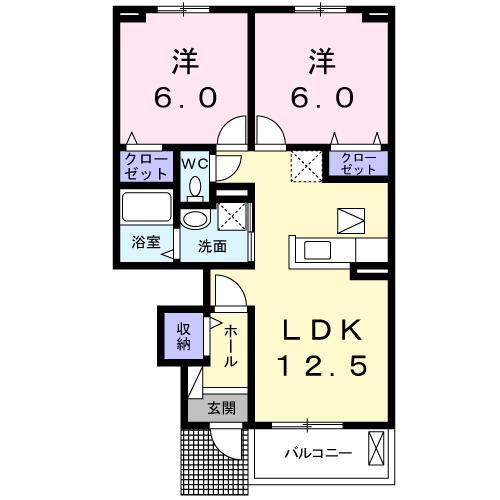 メーシャイン(2LDK/1階)の間取り写真