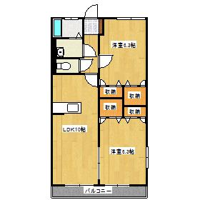 ボヌール関A(2LDK/1階)の間取り写真
