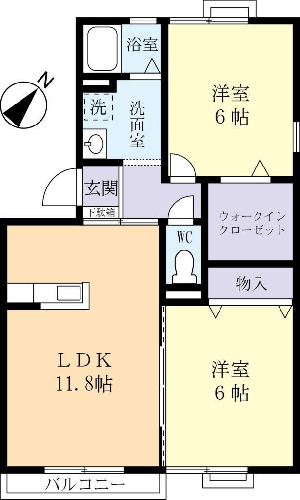 ユーハイム(2LDK/1階)の間取り写真