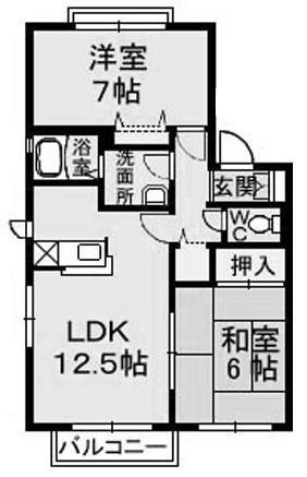 シャトレー安井A・B棟(2LDK/1階)の間取り写真