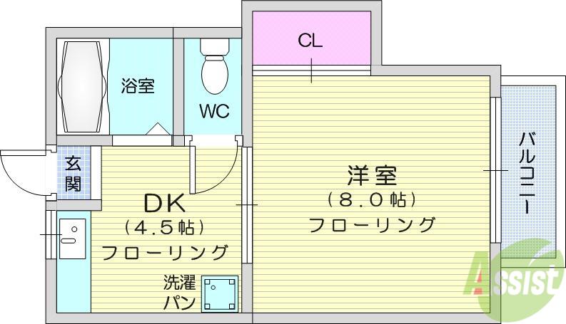 弓の町ハイツA棟(1K/1階)の間取り写真