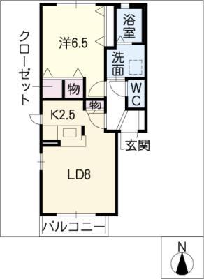 カーサ・ヴェルディアA棟(1LDK/2階)の間取り写真