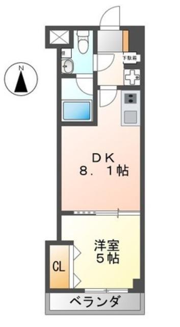 フィオーレ宇津木(1DK/4階)の間取り写真