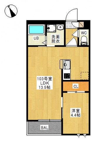 GRANDTIC 西大寺(1LDK/1階)の間取り写真
