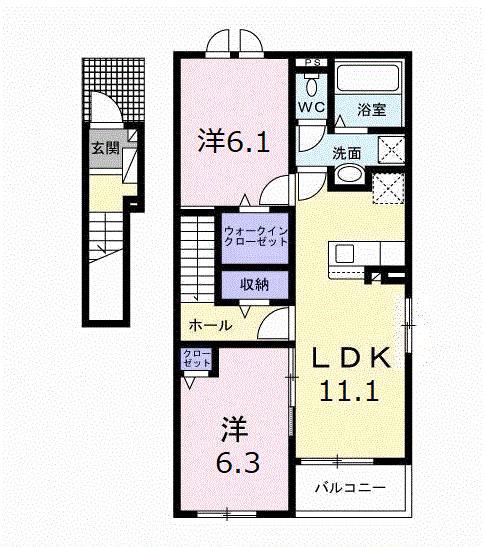 ラ・セゾン川島(2LDK/2階)の間取り写真