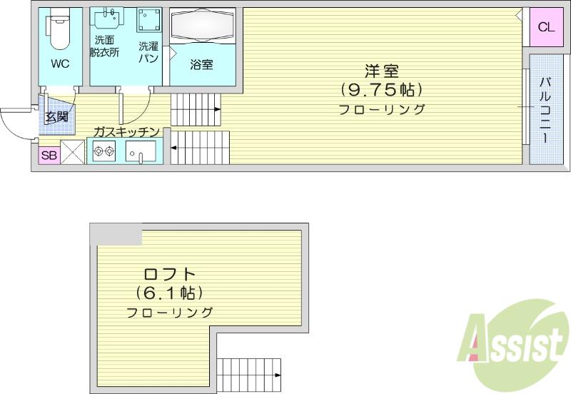 ノースフラワー台原(1K/1階)の間取り写真