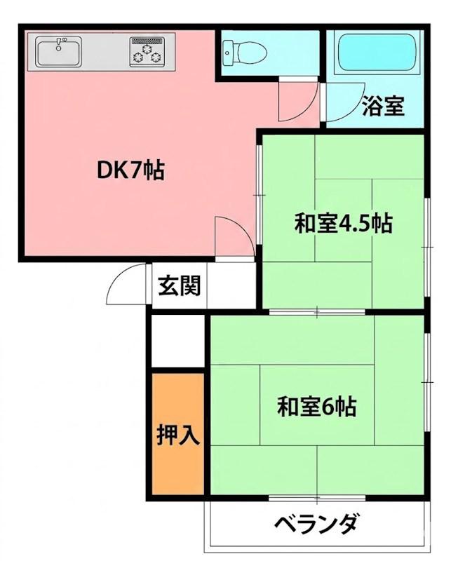 三堀荘(2DK/1階)の間取り写真
