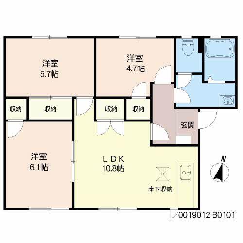 ヴィレッジヒルズB棟(3LDK/1階)の間取り写真