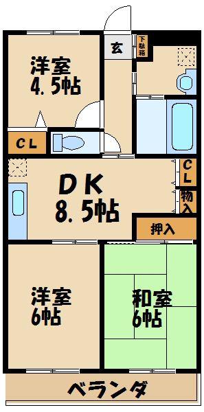 クレール給田(3DK/3階)の間取り写真