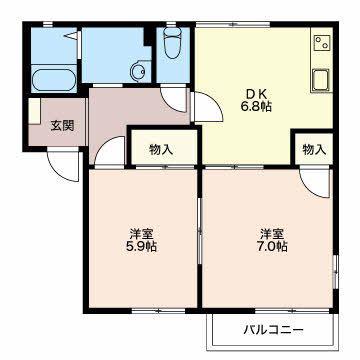 ワールドフレグランス青山 カナダ館(2DK/2階)の間取り写真