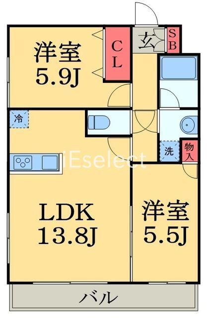 サンモール秀栄(2LDK/2階)の間取り写真
