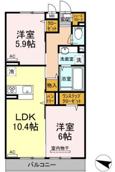 イースト GARDEN 綱島(2LDK/1階)の間取り写真