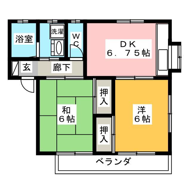 ハイツルーエ(2DK/1階)の間取り写真