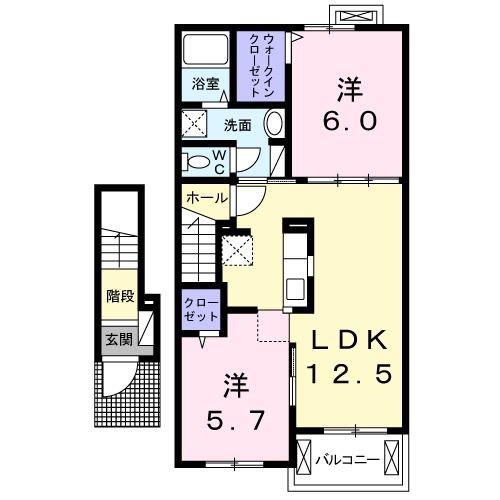 ＪＲ東北本線 須賀川駅 バス乗車時間：8分 最寄りバス停で下車 徒歩5分 2階建 築9年(2LDK/2階)の間取り写真