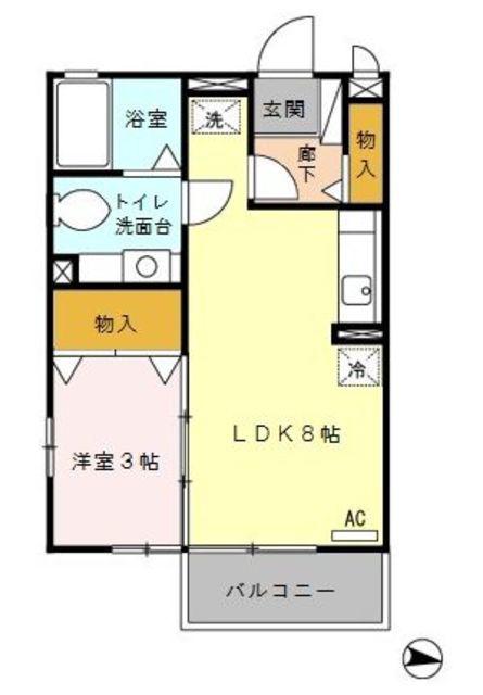 リビングタウン石川町B棟(1LDK/2階)の間取り写真